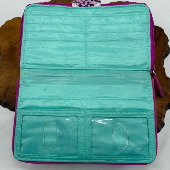 Vera Bradley Turn Lock Zip Around RFID Modern Medley  Wallet Pink Purple - Picture 3 of 7